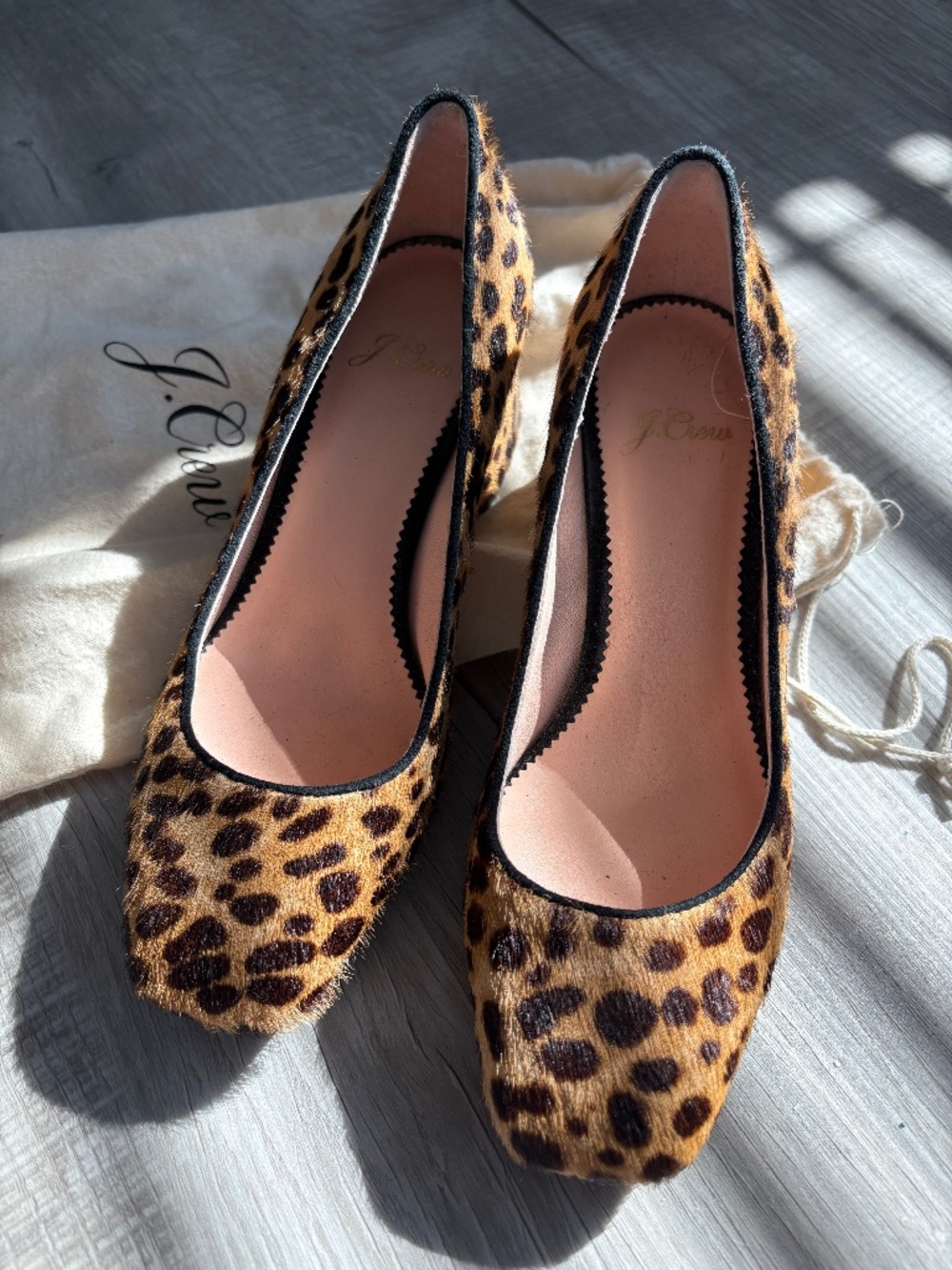 J Crew Leopard Fur Heels Size 5.5